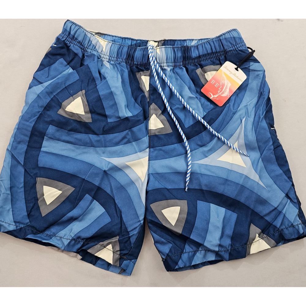 Tommy Bahama Relax Mens Small Blue Geometric Swim Trunks Pockets NEW
